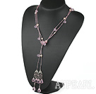 vackra långa stil 59,1 inches pärla och rosa kristall halsband