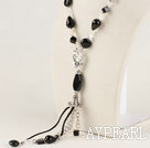 Y shape 18.1 inches faceted black agate necklace