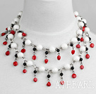 mode smycken lång stil 39,4 inches jätte mussla röd korall och agat halsband