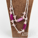 51,2 pouces de long style brillant de perle et cristal rose agate collier blanc