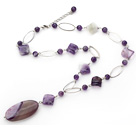 23.6 inches natural amethyst agate necklace with extendable chain