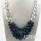Drei Layer facettierter blauer Achat Halskette mit Metall-Loop-Kette