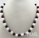 10-11mm Weiße Süßwasser Perlen und facettierten Lila Achat Perlen Halskette