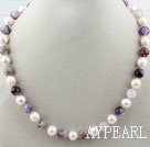 Weiße Süßwasser-Zuchtperlen und lila Kristall Quarz Perlen Halskette