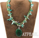 double strand white pearl rutilated green agate crystal necklace