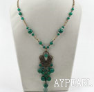 Vintage Style Green Agate Necklace with Bronze Chain