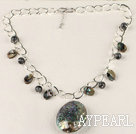 bold metal chain abalone pendant necklace with extendable chain