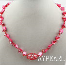 Lovely Red Crystal And Red Star Shape Shell Flower Threaded Necklace