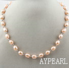 Classic Design 8-9mm Pink Freshwater Pearl and Small Gray Crystal Necklace