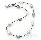 Single Strand 11-12mm collier de perles d'eau douce gris et noir blanc gris foncé cuir