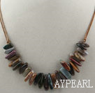 Simple Style Long Teeth Shape Indian Agate Necklace with Brown Thread