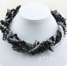 Assorted Multi Strands svarta tänder Form Pearl kristall och svart agat halsband