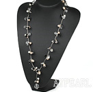 Assorted White and Pink Freshwater Pearl and Black Clear Crystal Y Shape Necklace