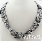 Gray Series Multi Strands Fillet Black Rutilated Quartz and Gray Freshwater Pearl Necklace