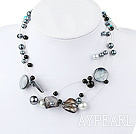 Nice Multi Strand Round Acrylic Pearl And Square Disc Shape Shell Wired Necklace