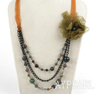 Fashion Loop Link Colorful Indian Agate Layer Necklace With Ribbon Flower