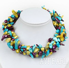 Fashion Multi Strand Pink Yellow And Sky Blue Freshwater Blister Pearl And Crystal Necklace