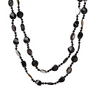Lont stil En Grade sort agat perler og fasettert svart leppe Shell halskjede