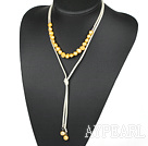 Einfache Design Gelbe Süßwasser Perlenkette mit Hellgelb Cord