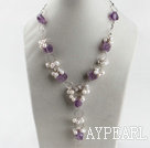 elegante weiße Perle und Amethyst Halskette Y-Form