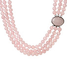 Modische elegante Stil Drei-Schicht-Runde Rosenquarz Perlen Halskette