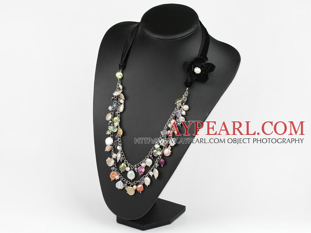 Agate style long collier noir et Assoted Shell multi