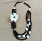 Oval Shape Blue Agate and White Freshwater Pearl Necklace with Moonlight Clasp