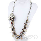 Large Style Gray Crystal and Gray Agate Flower Party Necklace
