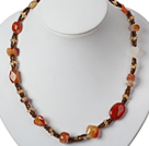 Single Strand Natural Color Agate and Crystal Necklace