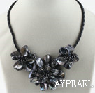 Three Pieces of Black Pearl Shell Flower Necklace