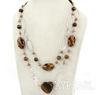 brown pearl and tiger eye necklace with metal chain
