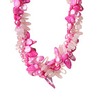 Populära Trevlig Twisted Peach Pearl Shell Rose Quartz och Konstgjort Crystal Halsband med Moonight Lås
