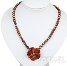 brown pearl agate flower necklace with lobster clasp