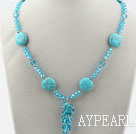Fashion Sky Blue Crystal And Round Blue Turquoise Pendant Necklace