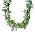 Populära Trevlig Twisted Green Pearl Shell Aventurine och Konstgjort Fasett Crystal Halsband