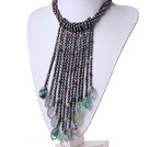 2014 Wunderschöne Vintage Style Black Pearl Fluorit und Indien Achat Partei Halskette mit Quaste