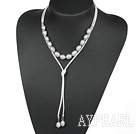 Simple Design Gray Screw Freshwater Rice Pearl Necklace with White Cord