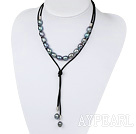 Simple Design Black Screw Freshwater Rice Pearl Necklace with Black Cord