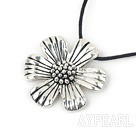 Simple Style Flower Shape Tibet Silver Pendant Necklace With Black Cord