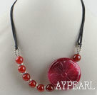17.7 inches red flower agate necklace with extendable chain