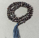 New Arrival Natural Black Potato Pearl Necklace With Deep Blue Tassel (Also can be Bracelet)