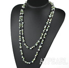 Beautiful Long Style Freshwater Pearl And Chipped Serpentine Jade Necklace