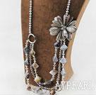 Big Style Pearl Crystal and Gray Shell Flower Party Necklace