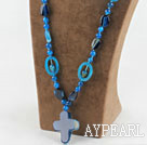 Assorted Multi Shape Blue Agate Necklace With Corss Pendant