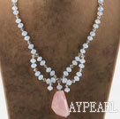 Opal Kristall und Rose Quartz Anhänger Halskette