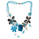 Eté 2013 Nouveau Design Bleu Série Crystal Blue et Abalone Fleur de Shell et collier pendentif Agate cristallisé