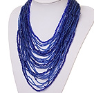 vackra multi strand 2-4mm mörkblå konstgjord kristall halsband
