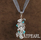 19.7 inches clear crystal and turquoise necklace pendant with ribbon