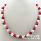 10-11mm runde Süßwasser Perlen und Rote Koralle Perlen Halskette