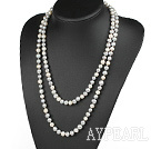 la mode style long 47,2 pouces 8-9mm blanc et gris perle collier
